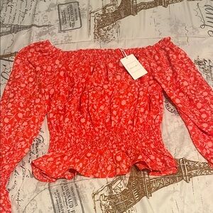 Floral Red Off-Shoulder Top